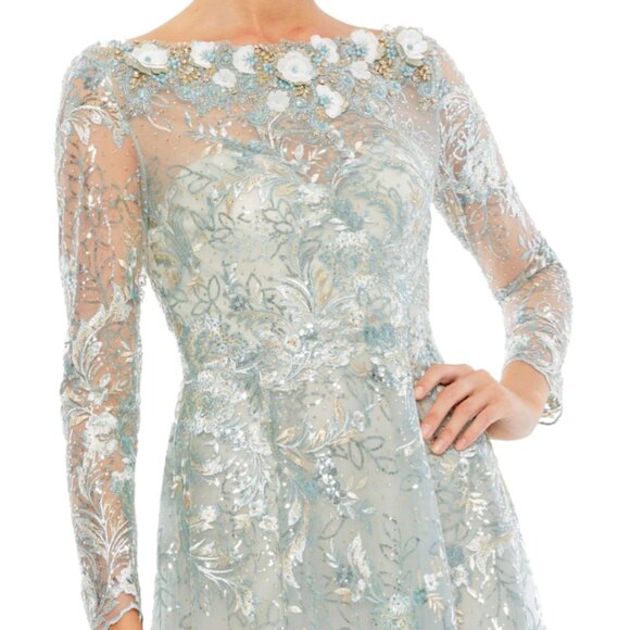 MAC DUGGAL A67498 FLORAL EMBROIDERED ILLUSIONS LONG SLEEVE MIST LONG GOWN sz 6 - Picture 2 of 4